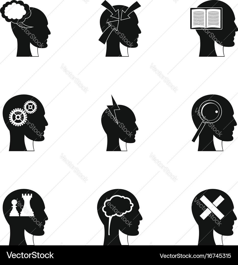Man head with thoughts icons set simple style vector image