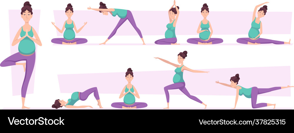 Pregnant yoga woman sport poses relaxed vector image