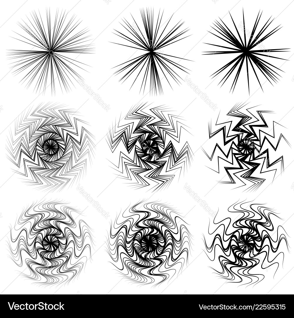 Set of 9 different elements with radial lines Vector Image