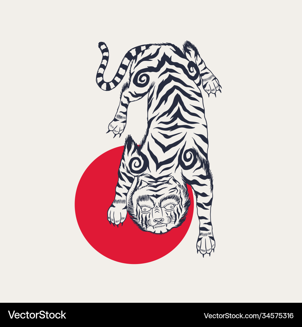 Asian japanese tiger and red sun wild animal Asian japanese tiger and red sun wild animal vector image
