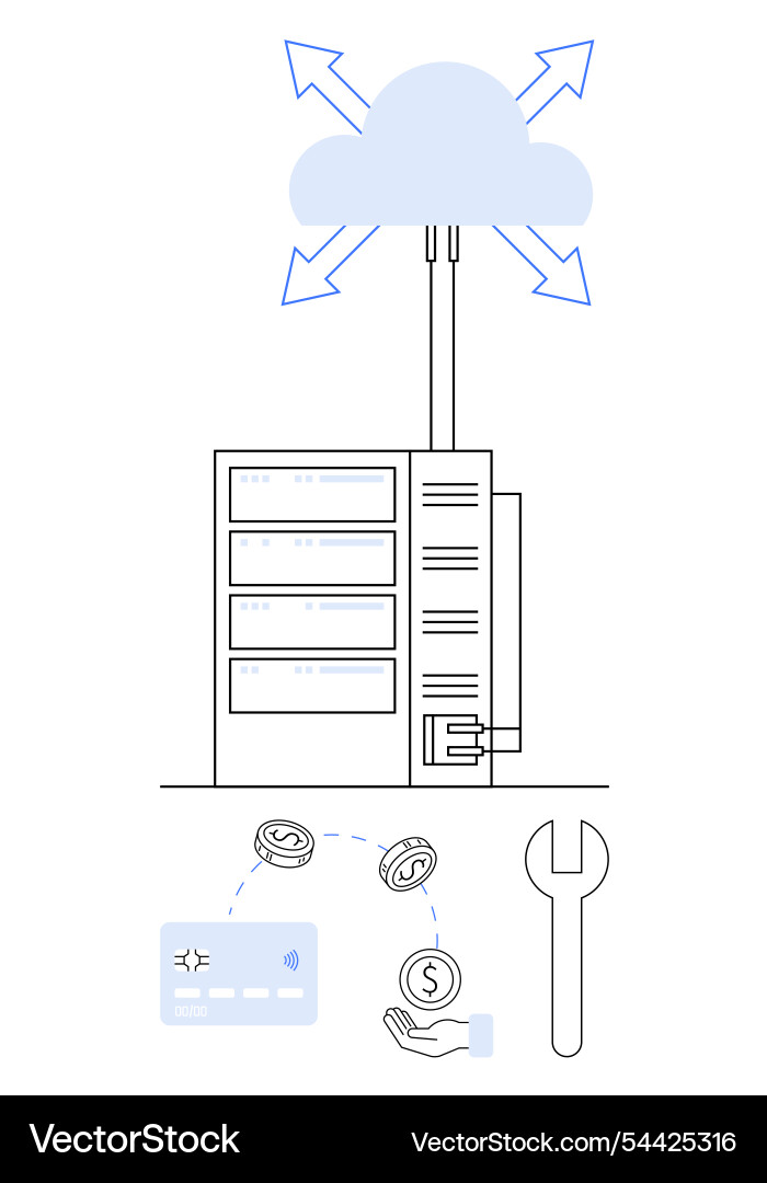 Cloud computing server with financial transactions Cloud computing server with financial transactions vector image