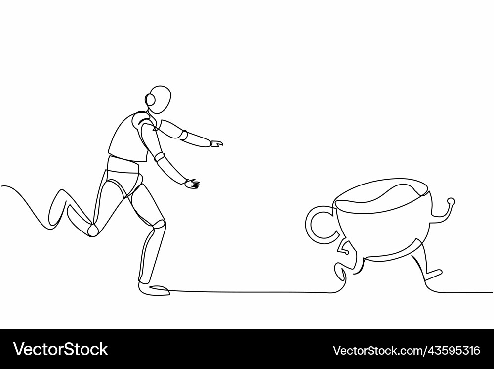 Continuous one line drawing robot run chase Continuous one line drawing robot run chase Vector Image