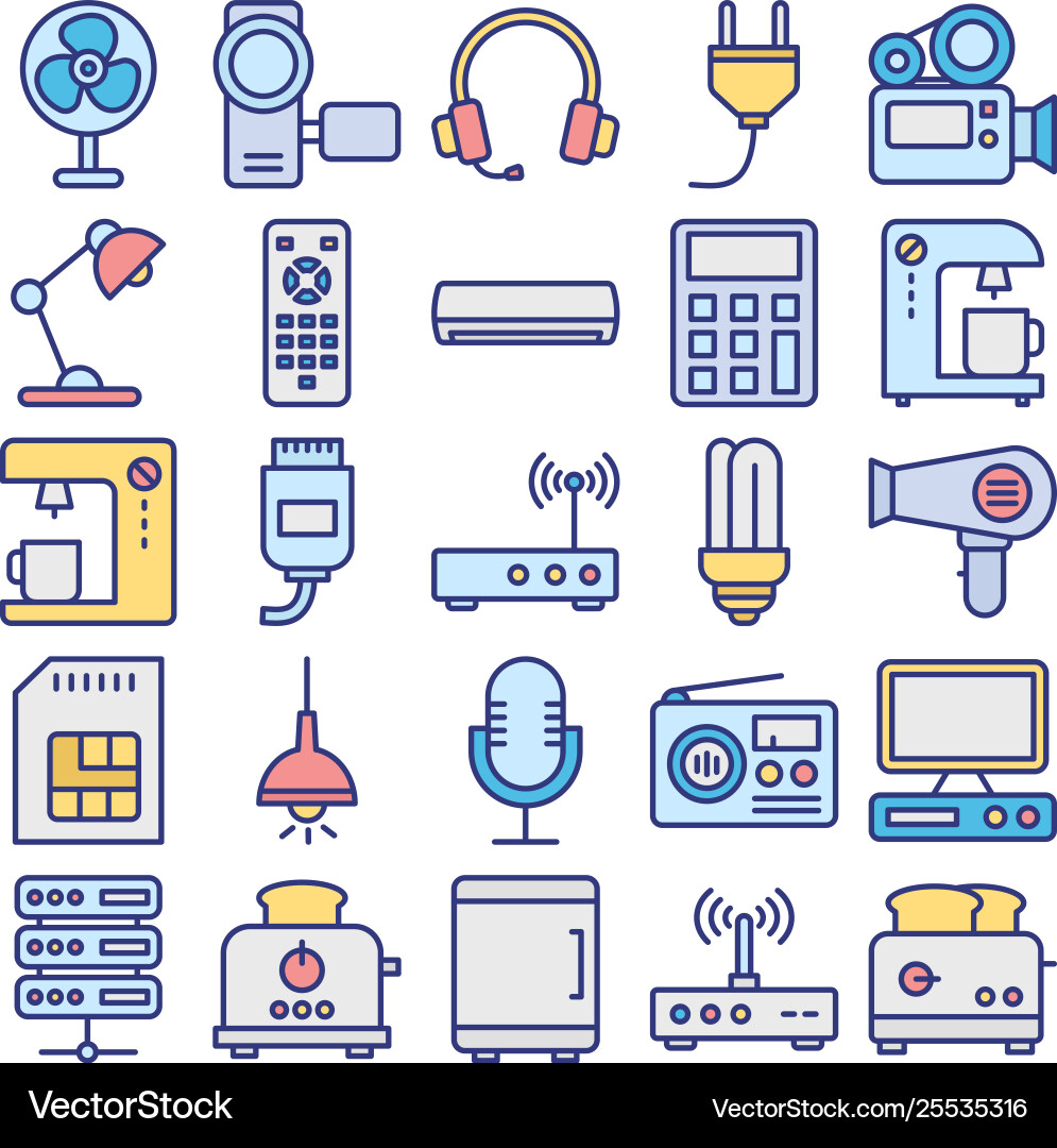 Electronics and devices isolated icons set Vector Image