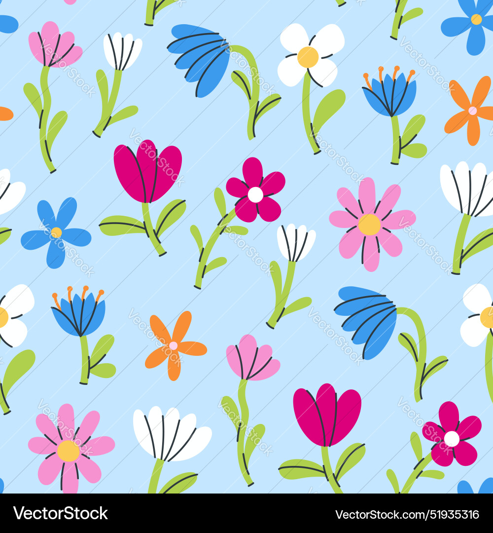 Floral Seamless Pattern - Cute Flowers Vector Image