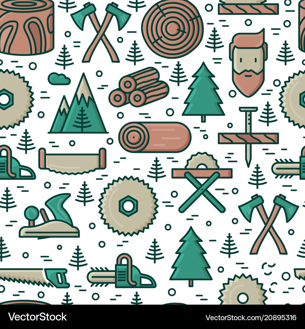 Logging and lumberjack with beard seamless pattern Logging and lumberjack with beard seamless pattern vector image