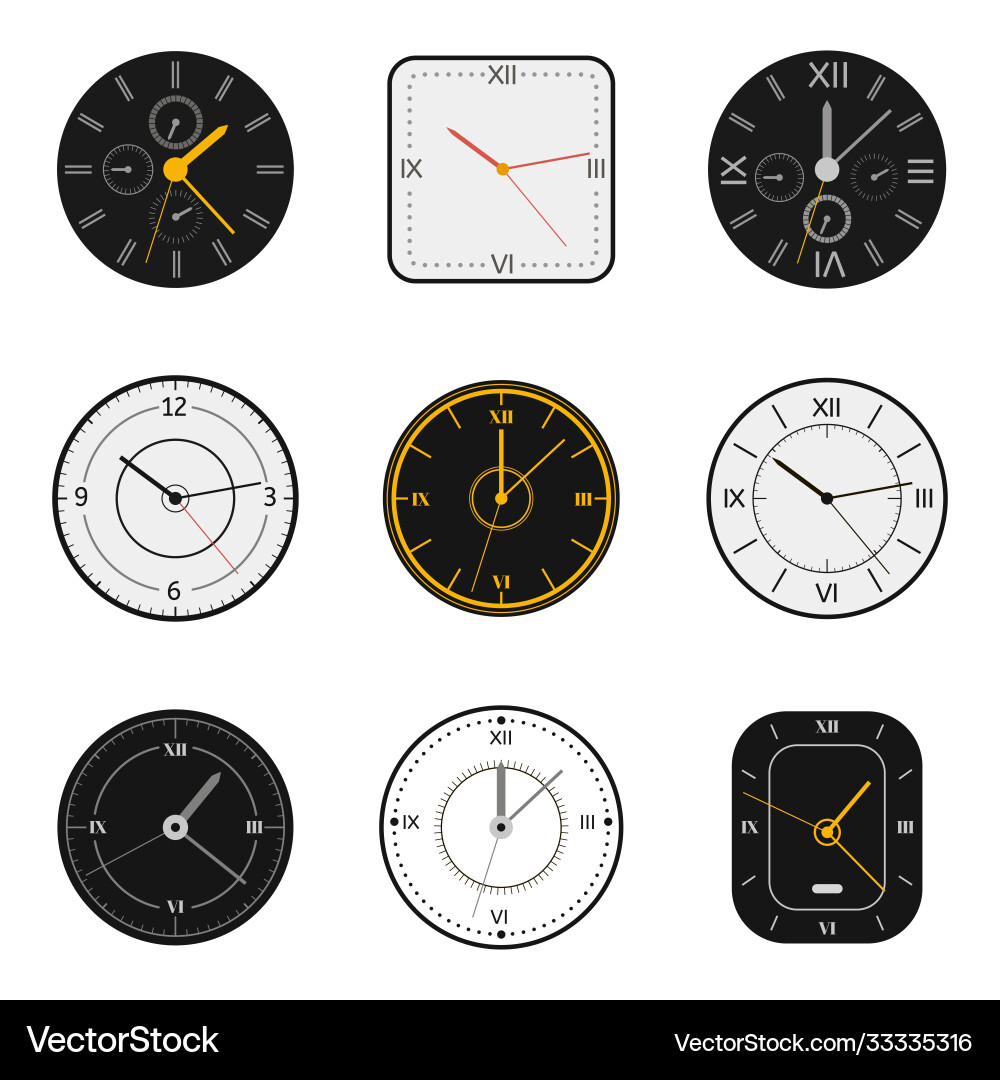 Modern watch face clock round scale faces vector image