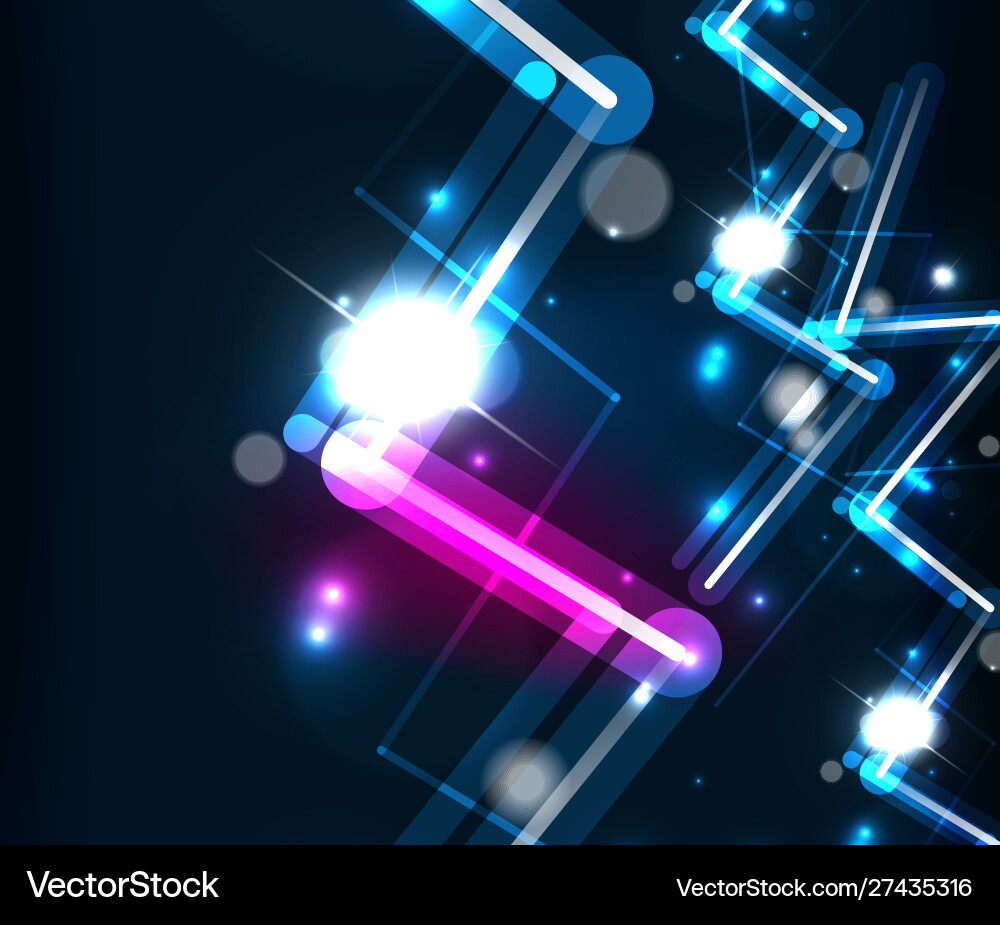 Neon zig zag lines glowing spark trail tracing Neon zig zag lines glowing spark trail tracing Vector Image