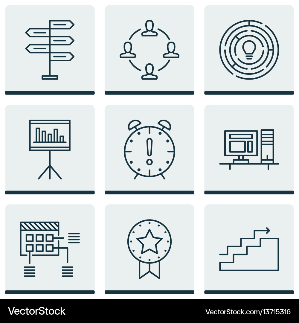 Set of 9 project management icons includes time vector image