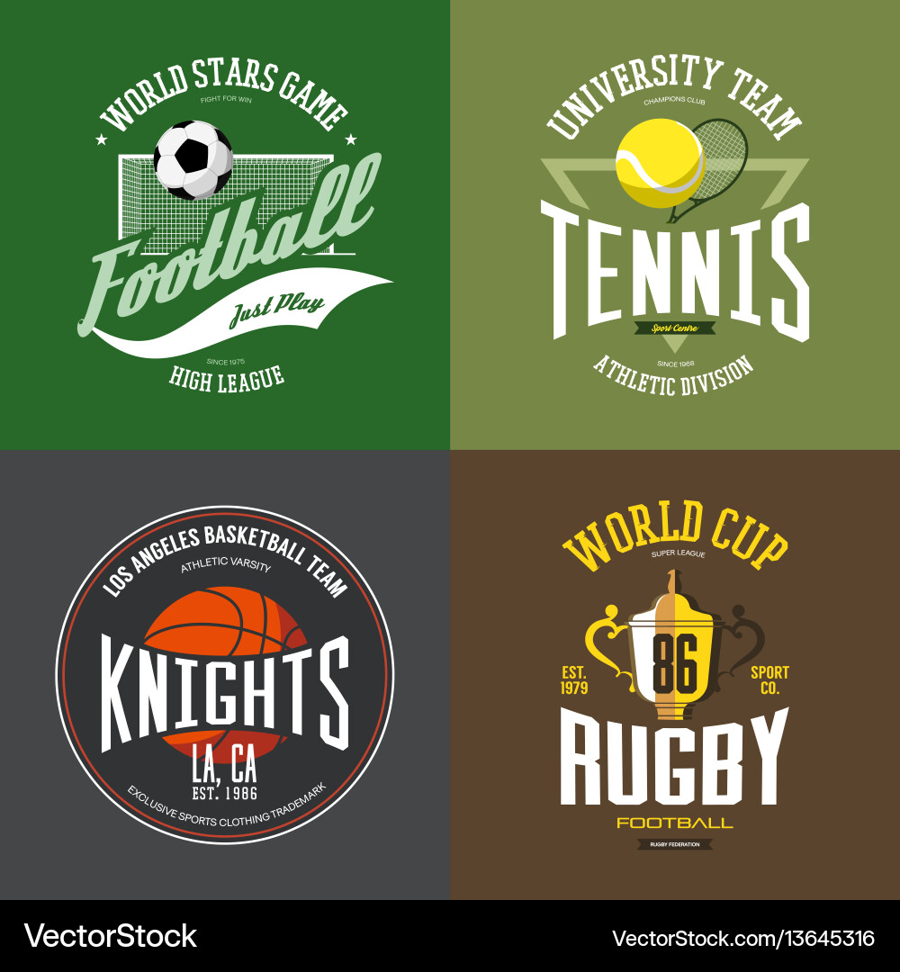 Tennis racket soccer basketball ball rugby cup Tennis racket soccer basketball ball rugby cup vector image