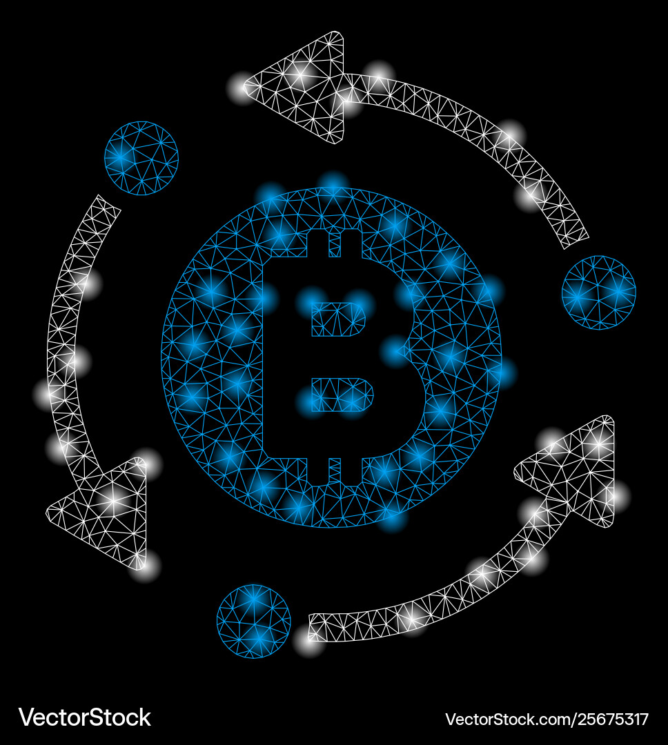 Bright mesh network bitcoin rotation arrows Vector Image