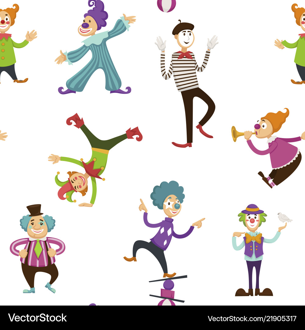 Clown and mime entertaining people seamless Clown and mime entertaining people seamless vector image