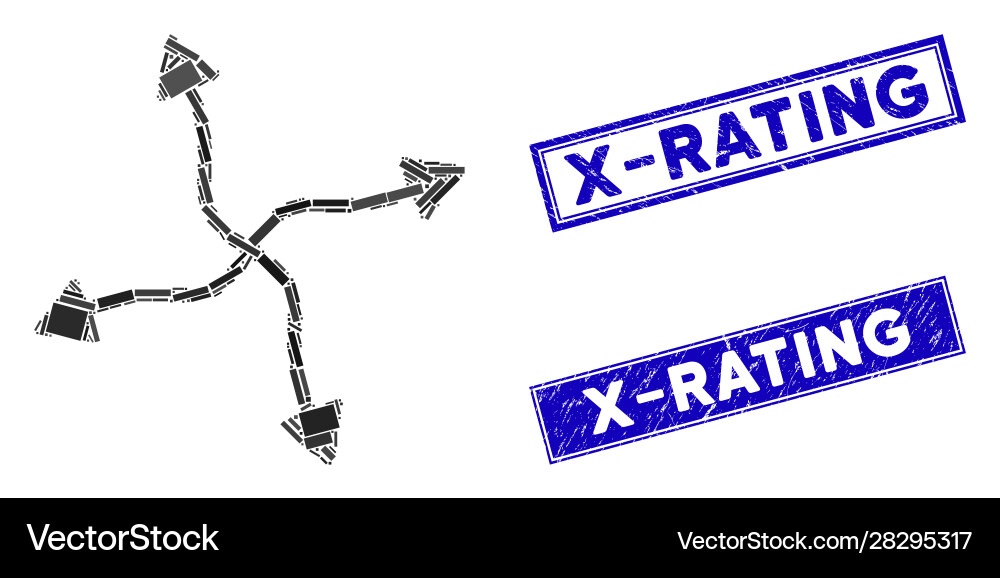 Curve arrows mosaic and grunge rectangle x-rating Curve arrows mosaic and grunge rectangle x-rating Vector Image