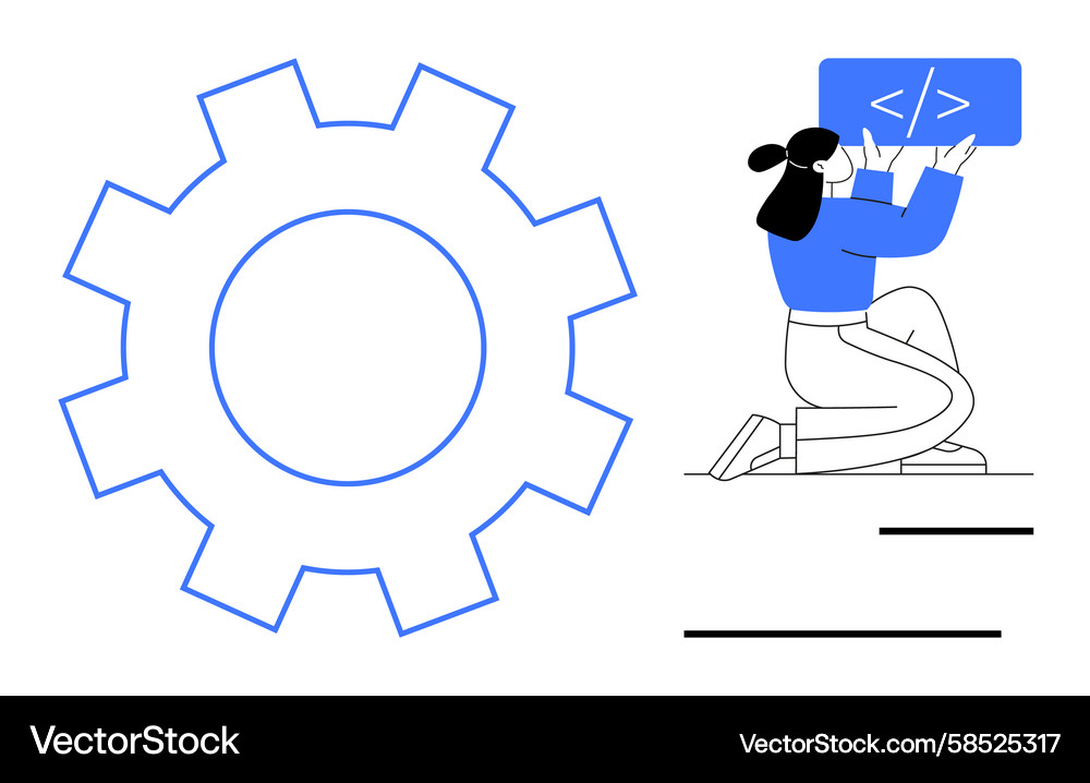 Developer Kneeling with Coding Gear Vector Image