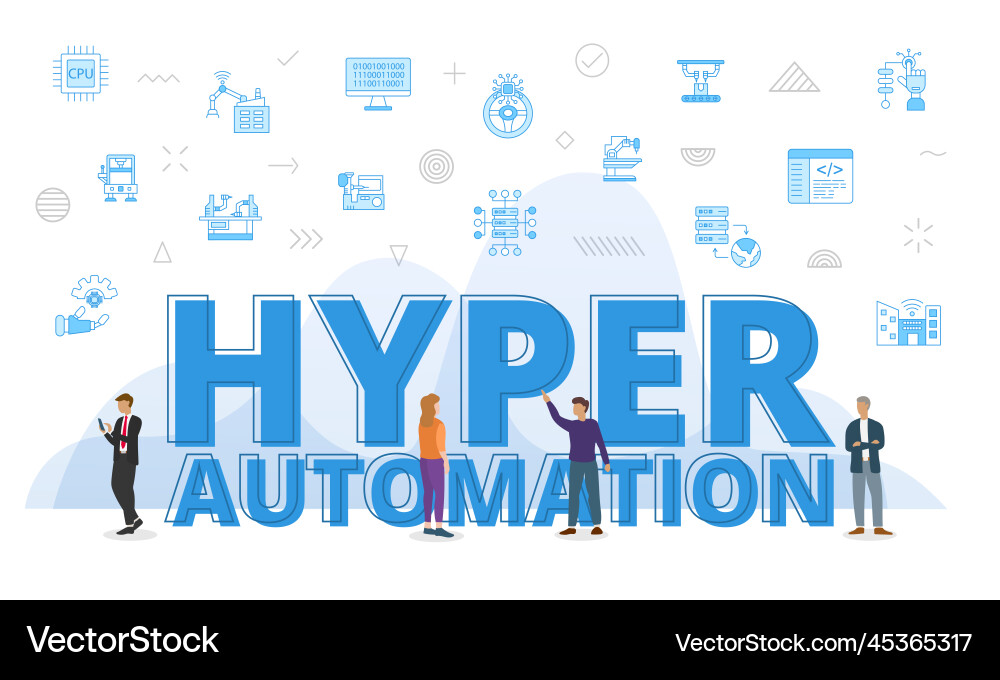 Hyper automation concept with big words Hyper automation concept with big words Vector Image