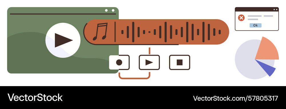 Multimedia controls with audio waveform web vector image