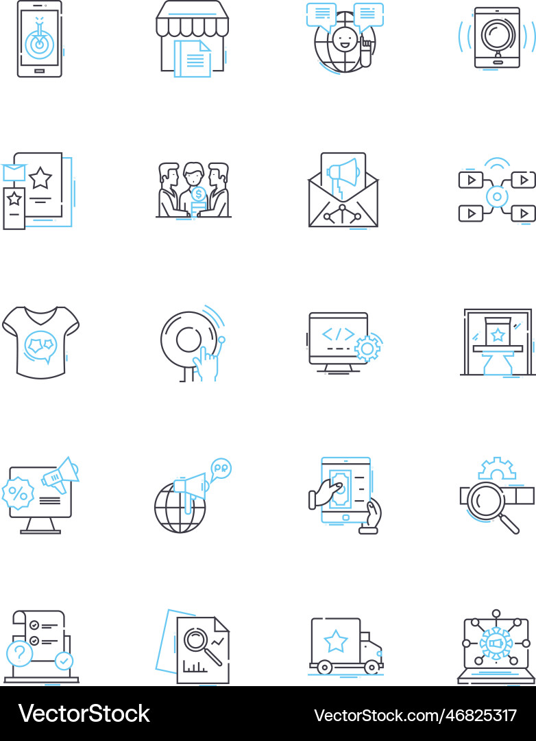 Press summary linear icons set briefing overview Press summary linear icons set briefing overview Vector Image