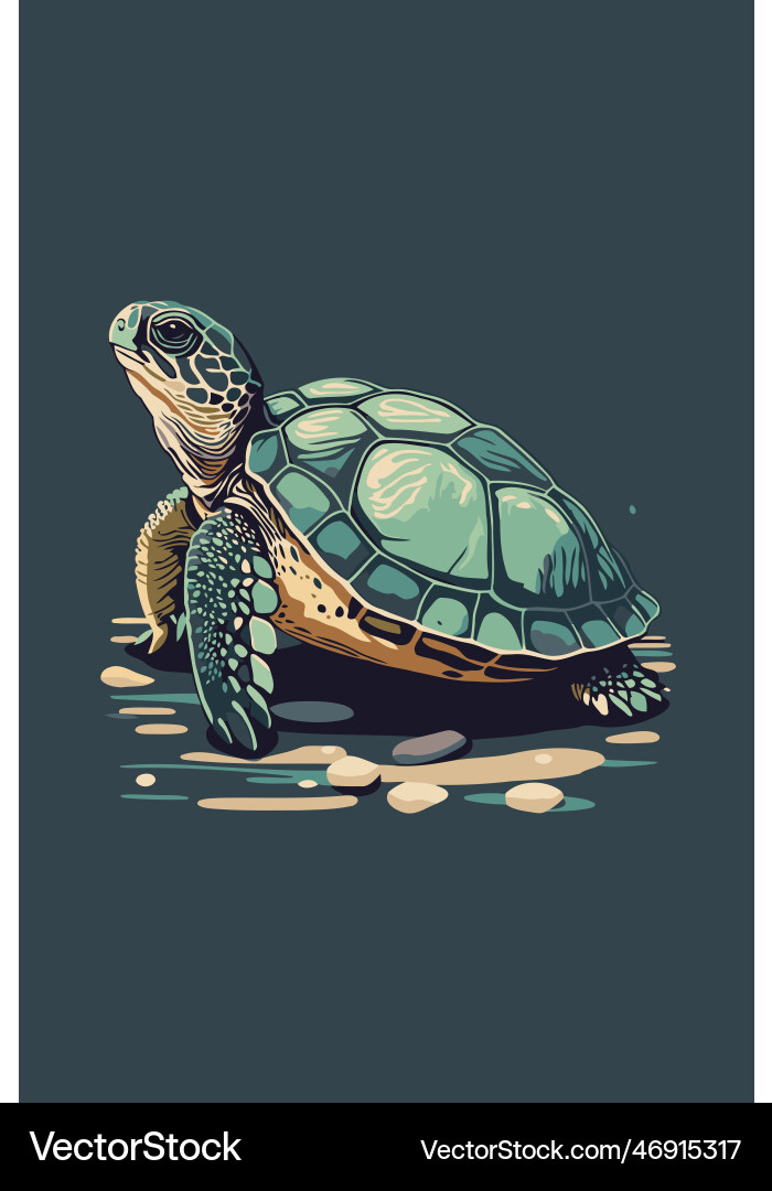 Turtle on a black background in retro style Vector Image