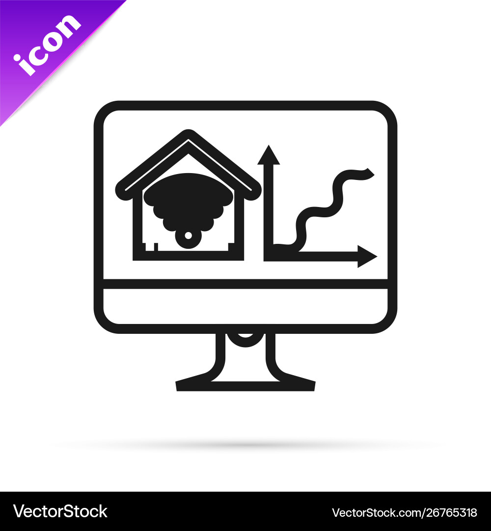 Black line computer monitor with smart home Vector Image