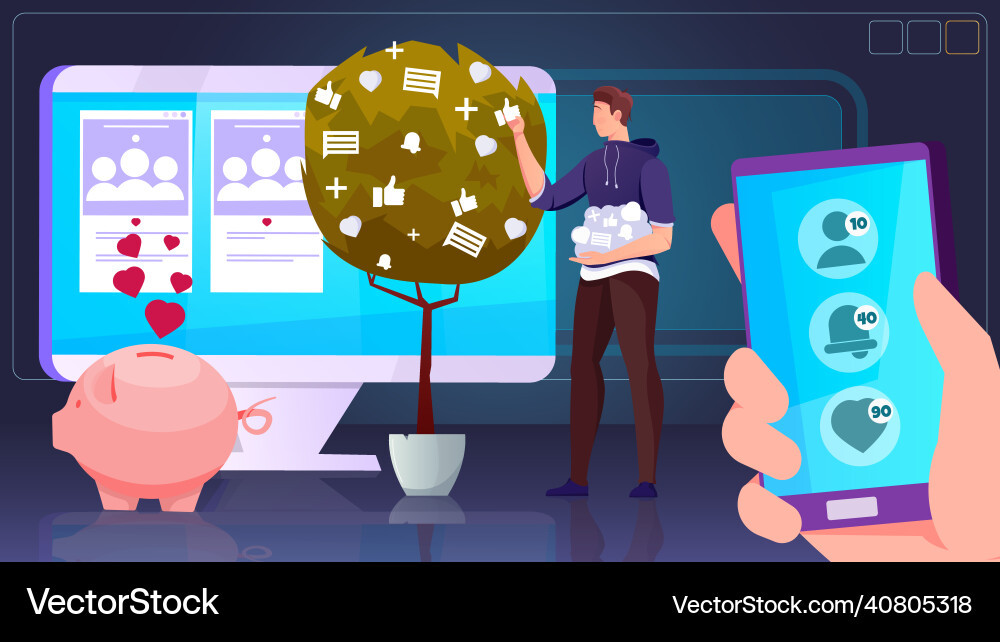 Blogger collecting likes and comments Blogger collecting likes and comments vector image