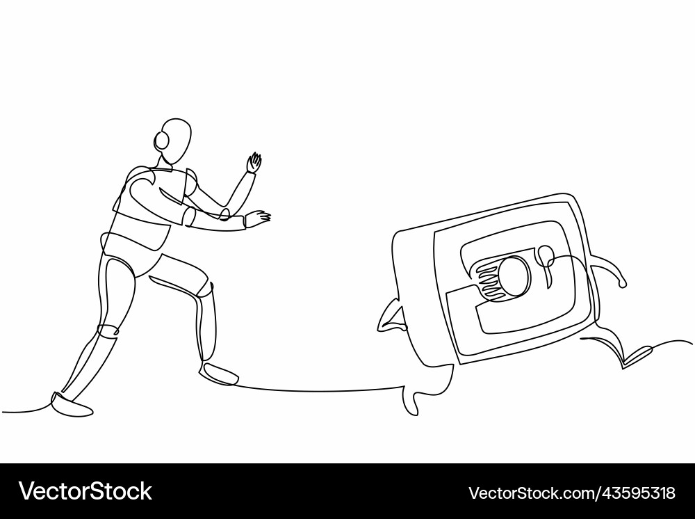 Continuous one line drawing robot run chasing Continuous one line drawing robot run chasing vector image