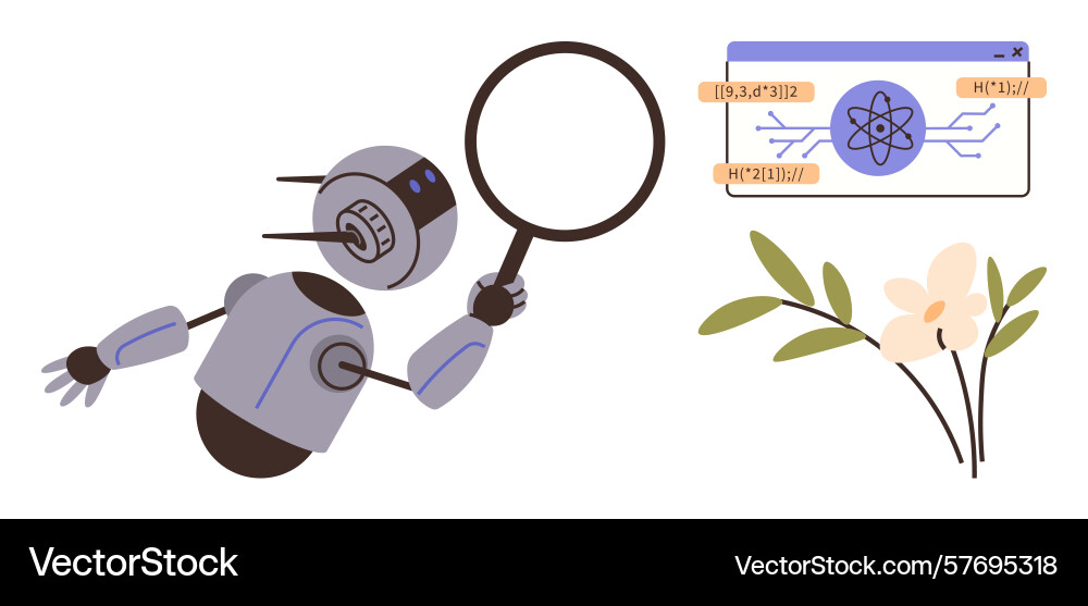 Futuristic robot analyzing data and nature vector image