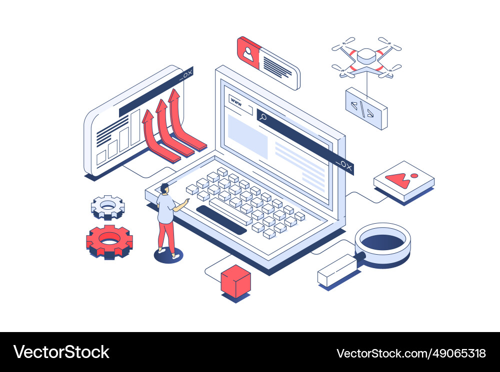 Programming concept in 3d isometric design vector image