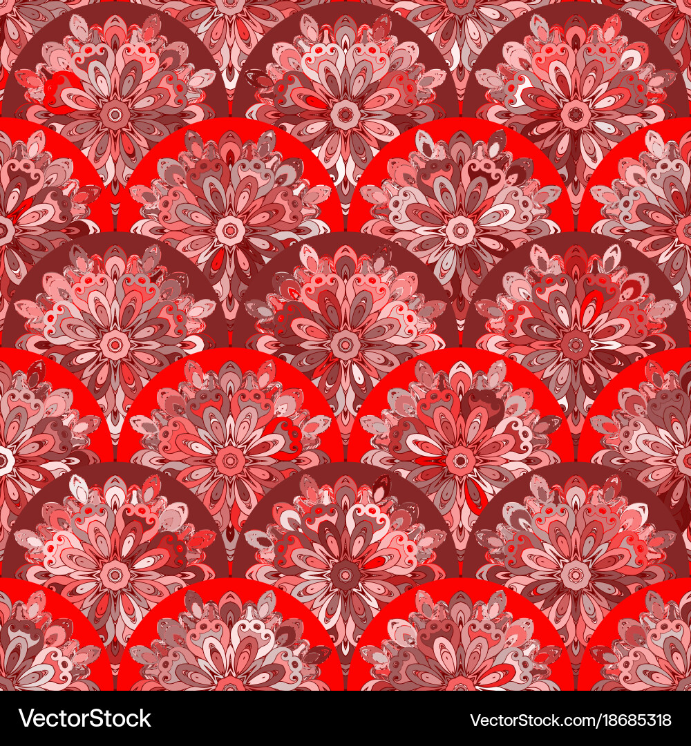 Seamless pattern with red circle kaleidoscope vector image