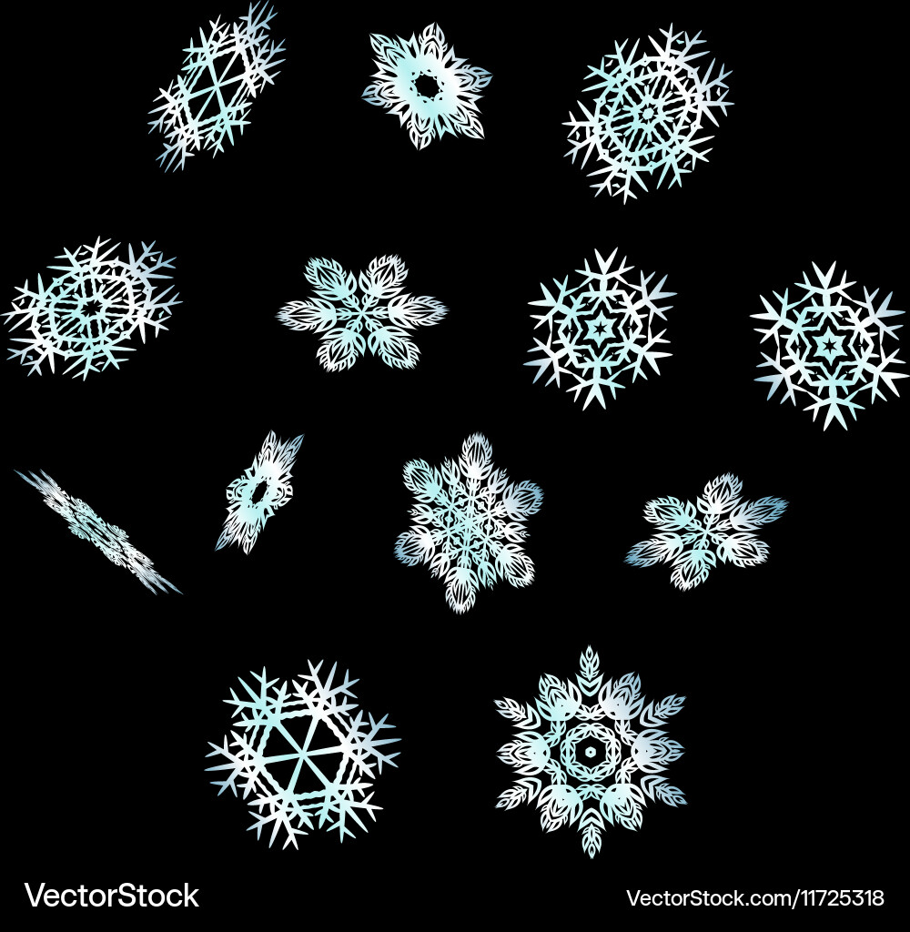 Set of 3d blue snowflakes on black background Vector Image
