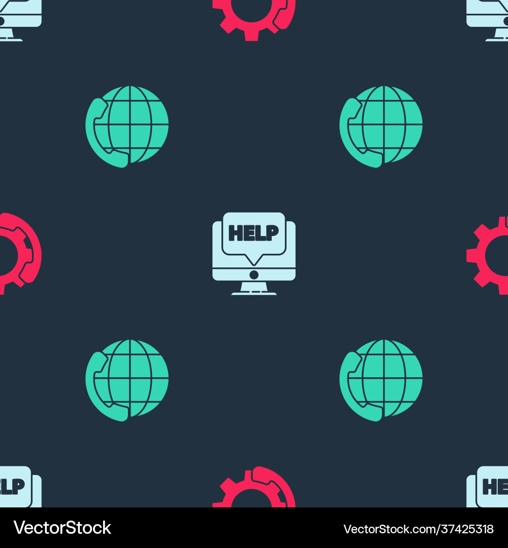 Set telephone 24 hours support computer monitor Set telephone 24 hours support computer monitor Vector Image