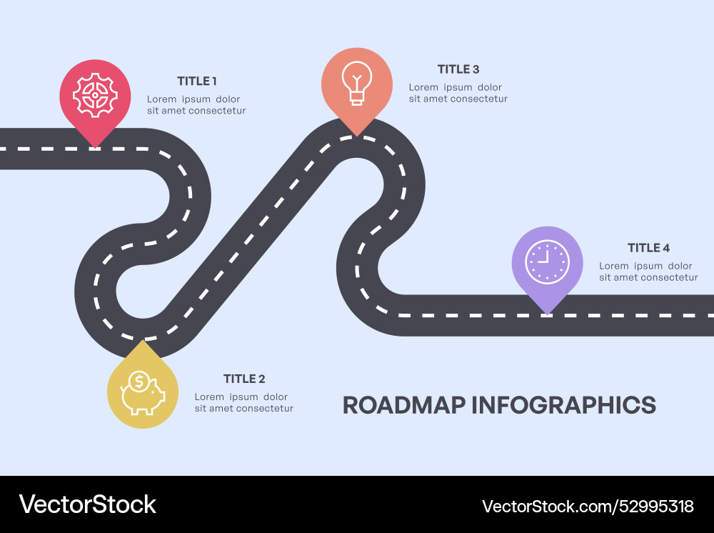 Simple 4-node roadmap infographic with curved Simple 4-node roadmap infographic with curved vector image