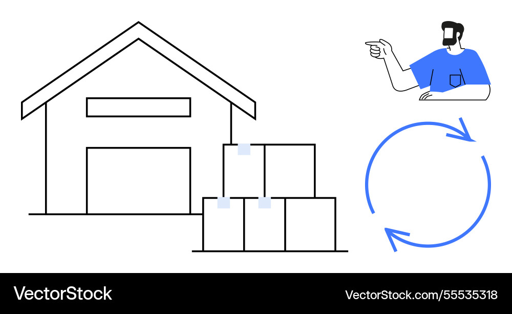 Warehouse with stacked boxes person directing Warehouse with stacked boxes person directing vector image