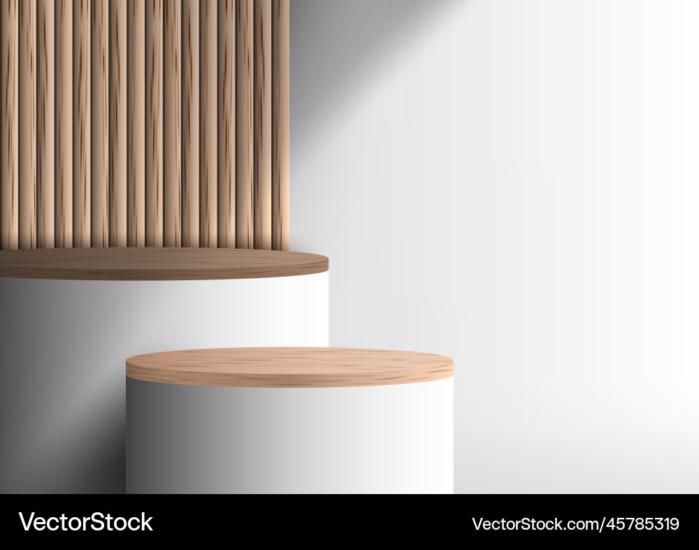 3d realistic top of wood surface white podium vector image