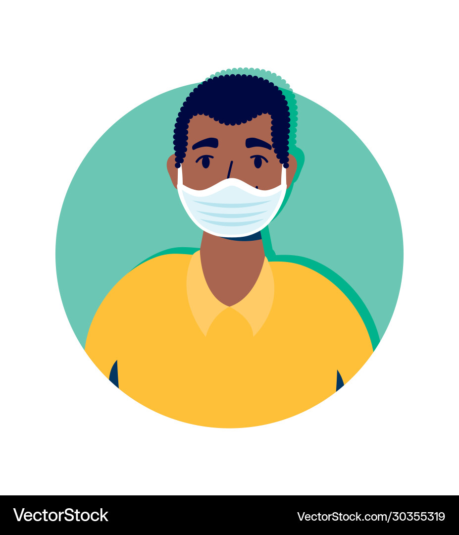Afro man using face mask character Afro man using face mask character Vector Image