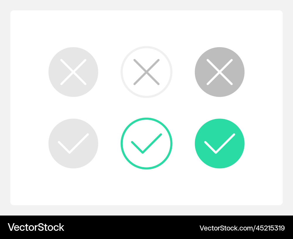 Agree and reject button states ui elements kit Vector Image
