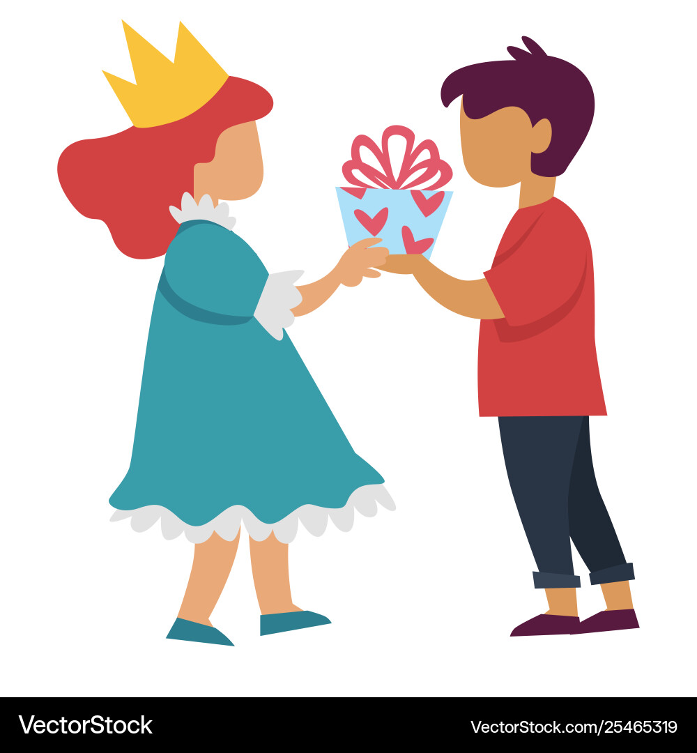 Boy giving present to girl in princess costume Boy giving present to girl in princess costume vector image