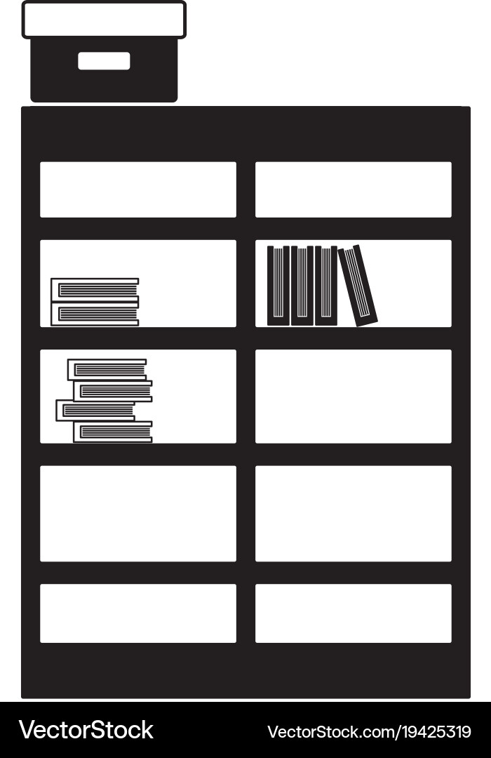 Contour bookcase with books inside and box archive Vector Image
