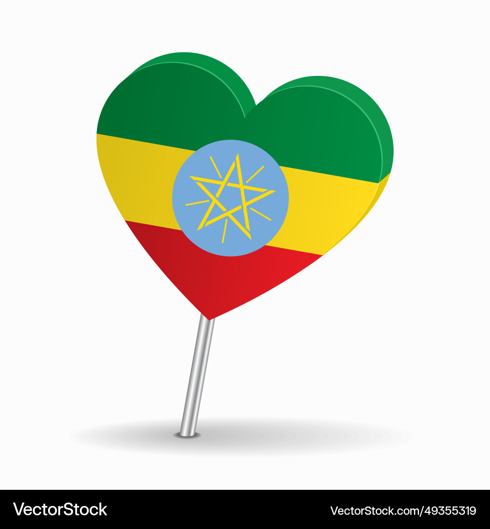 Ethiopian flag heart-shaped map pointer layout Ethiopian flag heart-shaped map pointer layout vector image