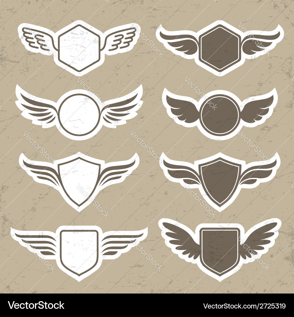Heraldic Shield Set with Wings Royalty Free Vector Image