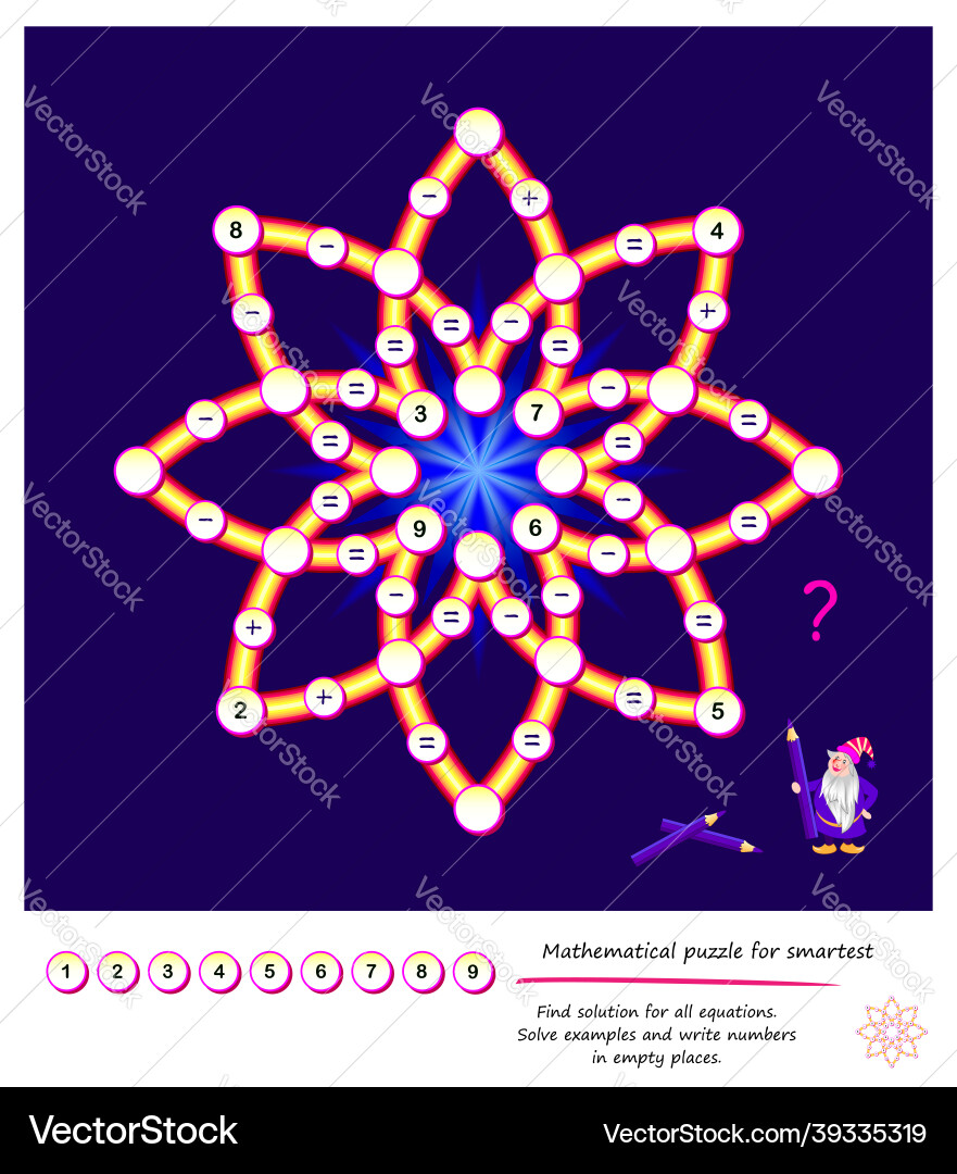 Mathematical logic puzzle game for smartest find Vector Image