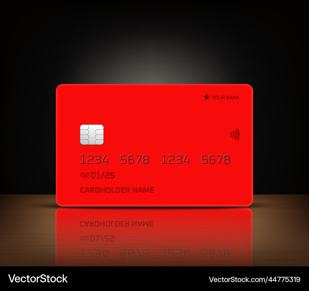 Red banking card with reflection on a table 3d Vector Image