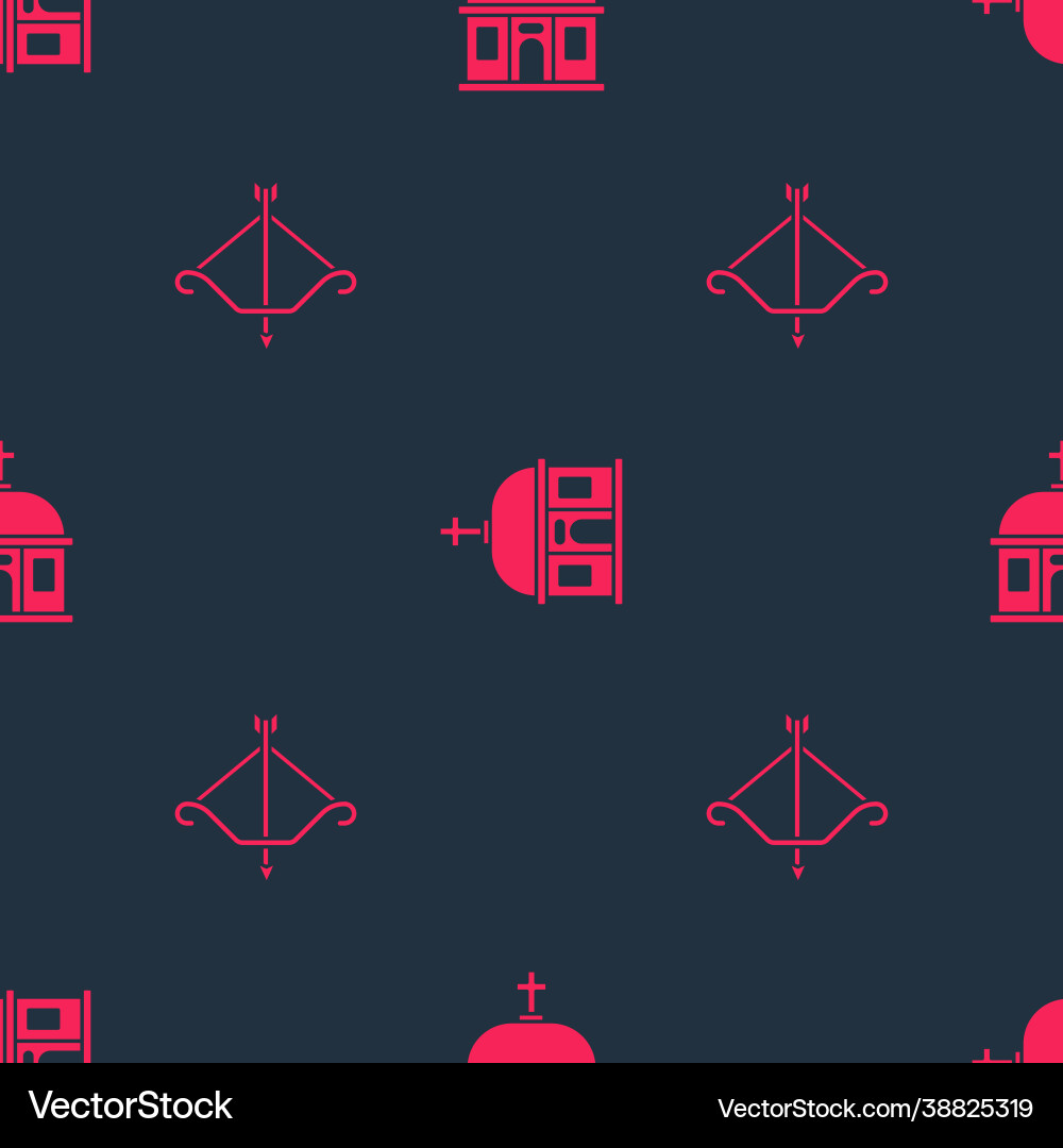 Set medieval bow with arrow and santorini building Set medieval bow with arrow and santorini building Vector Image