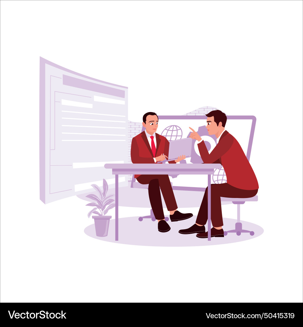 Software developers concept two male programmers Software developers concept two male programmers vector image