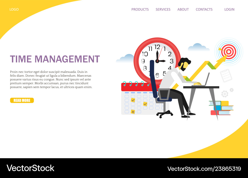 Time management website landing page design Time management website landing page design vector image