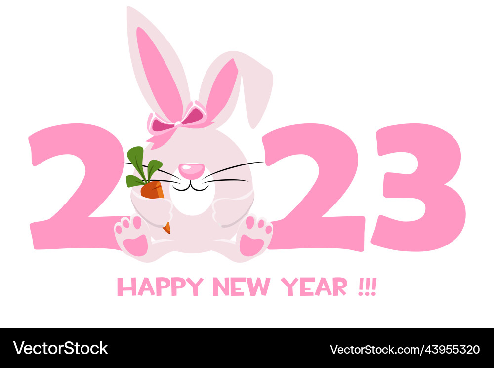 Cute Cartoon Rabbit New Year 2023 Greeting Card Vector Image