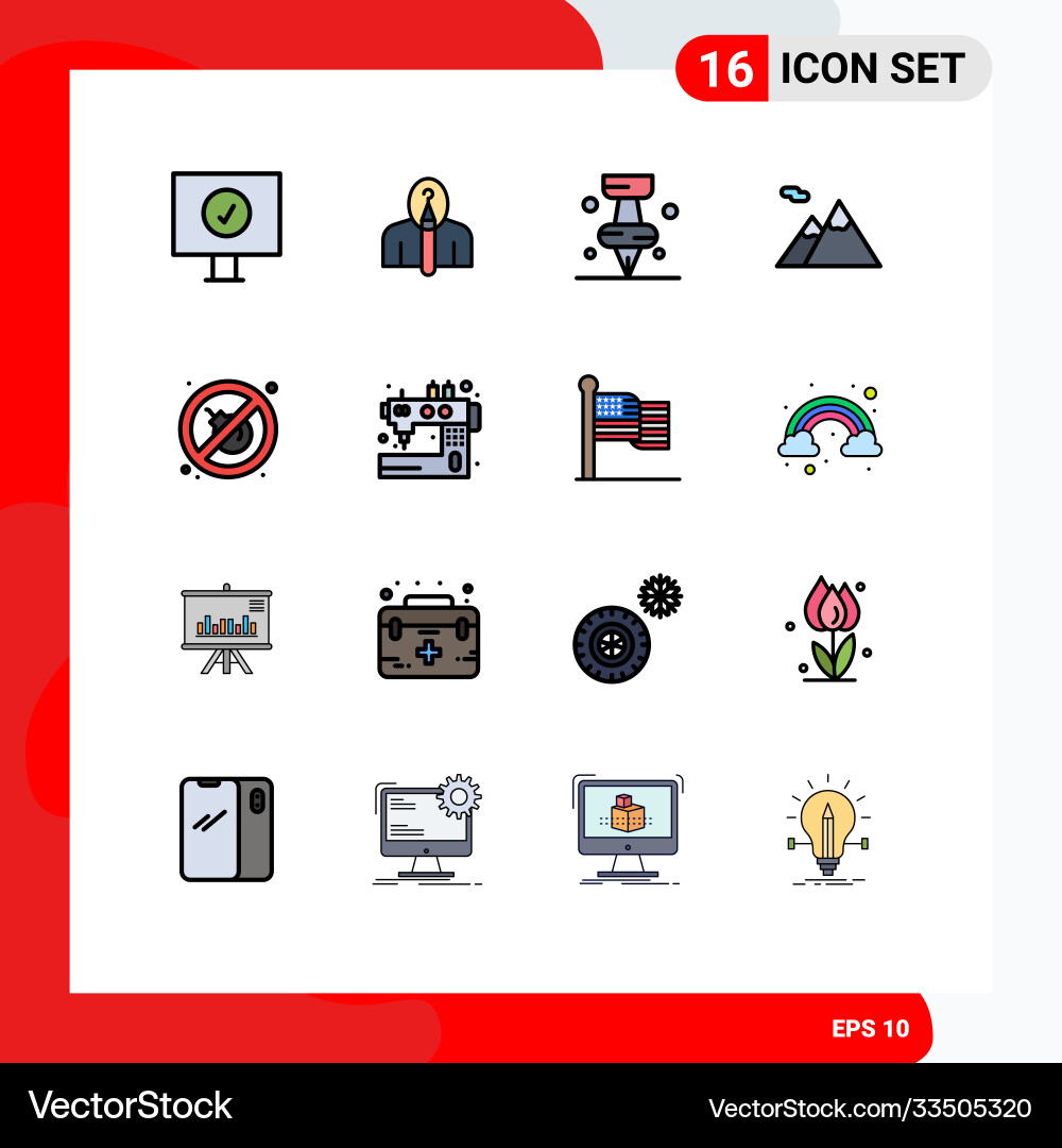 Set 16 flat color filled lines on grid Vector Image