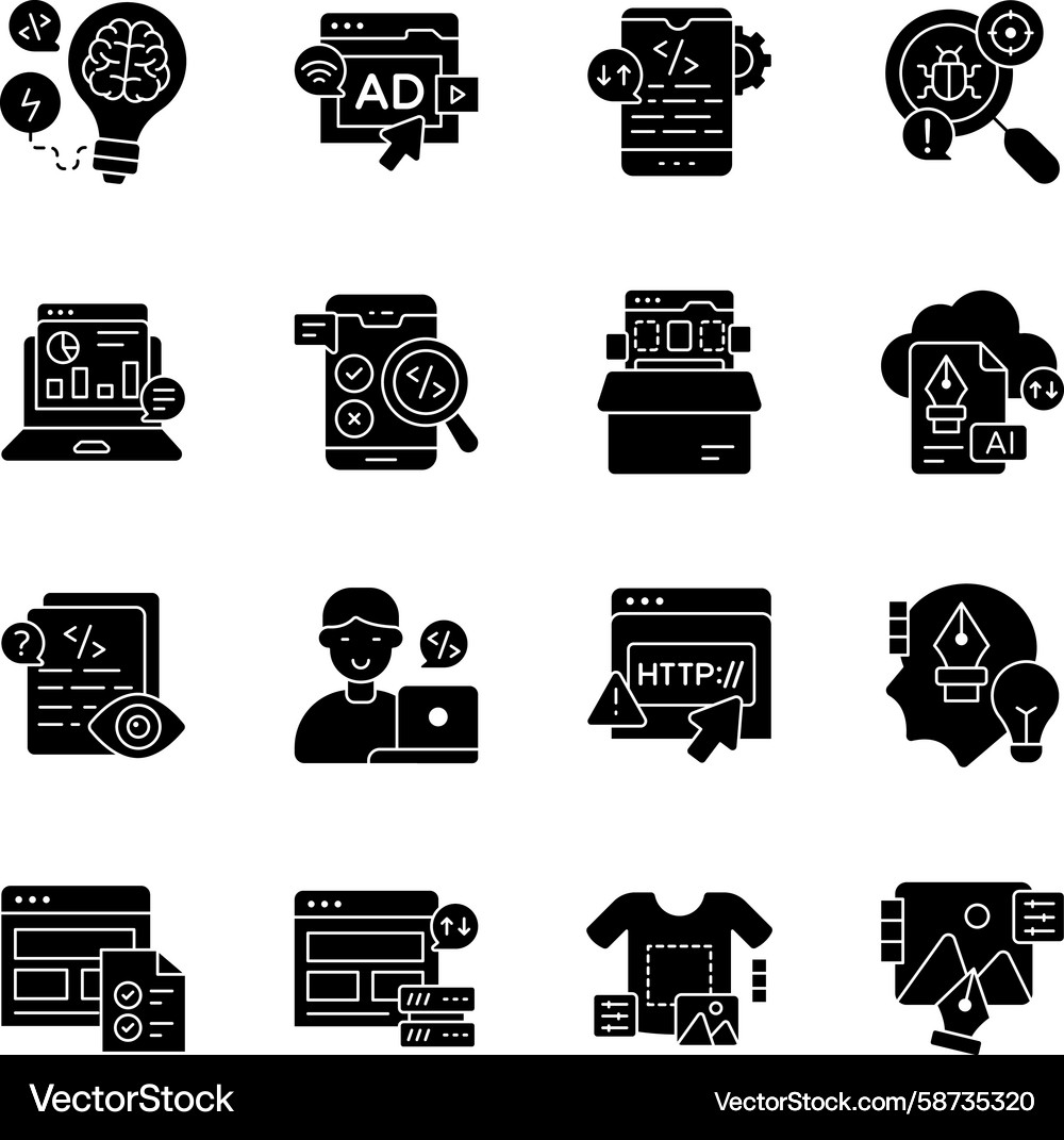 Set of coding solid icons Vector Image