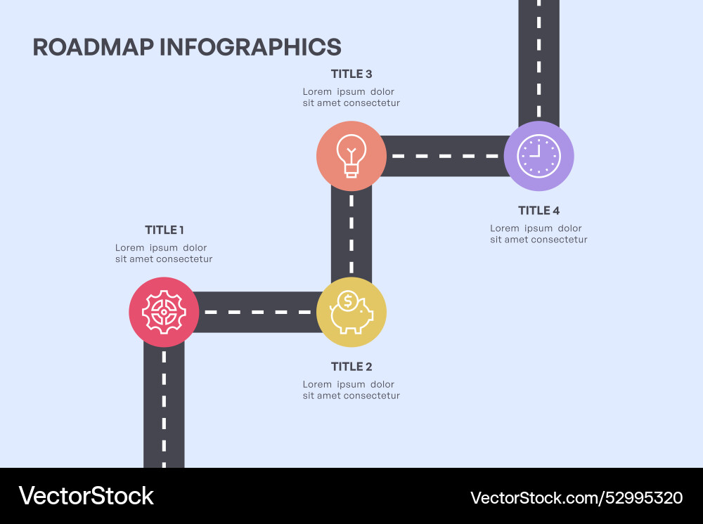 Simple 4-node roadmap infographic with curved Simple 4-node roadmap infographic with curved vector image