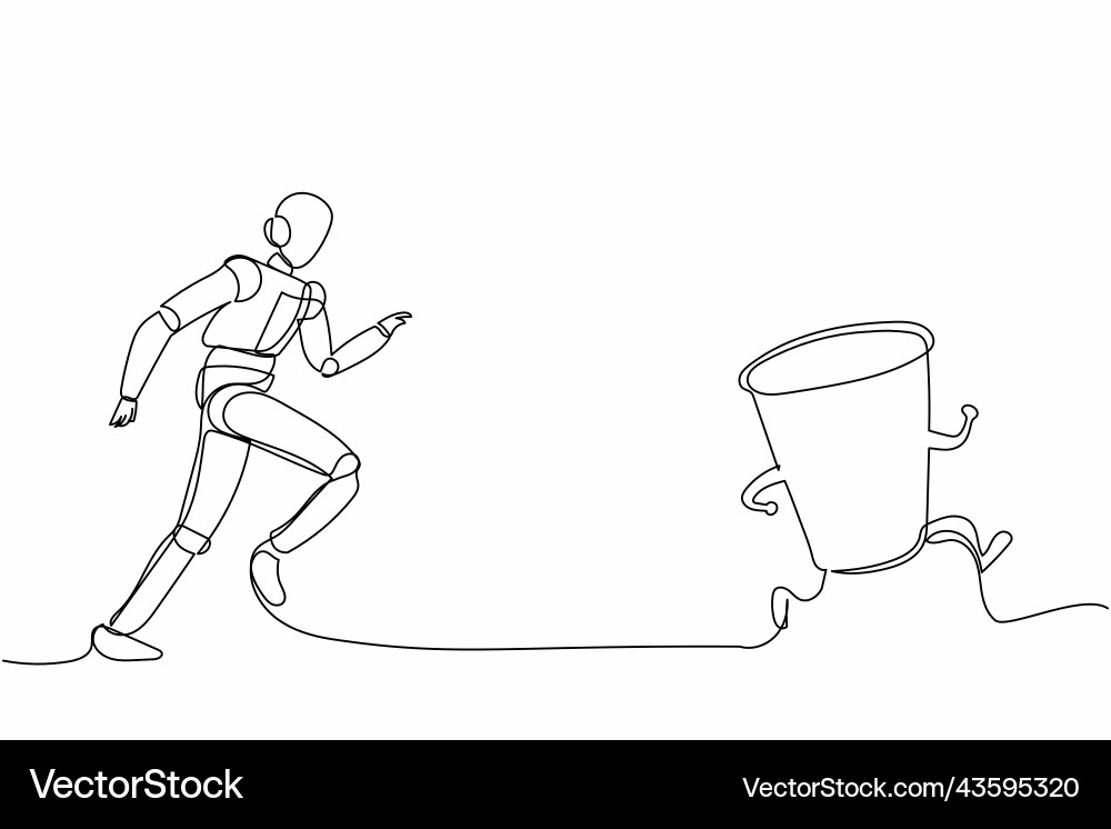 Single continuous line drawing robot run chasing Vector Image
