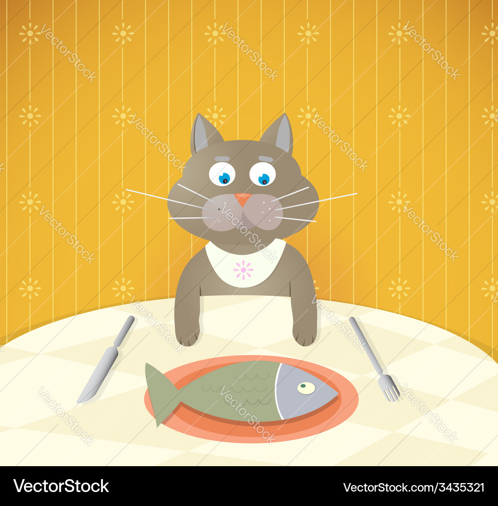 Cartoon Cat Eating Lunch at a Table – Royalty-Free Vector | VectorStock, image size:1000x1016