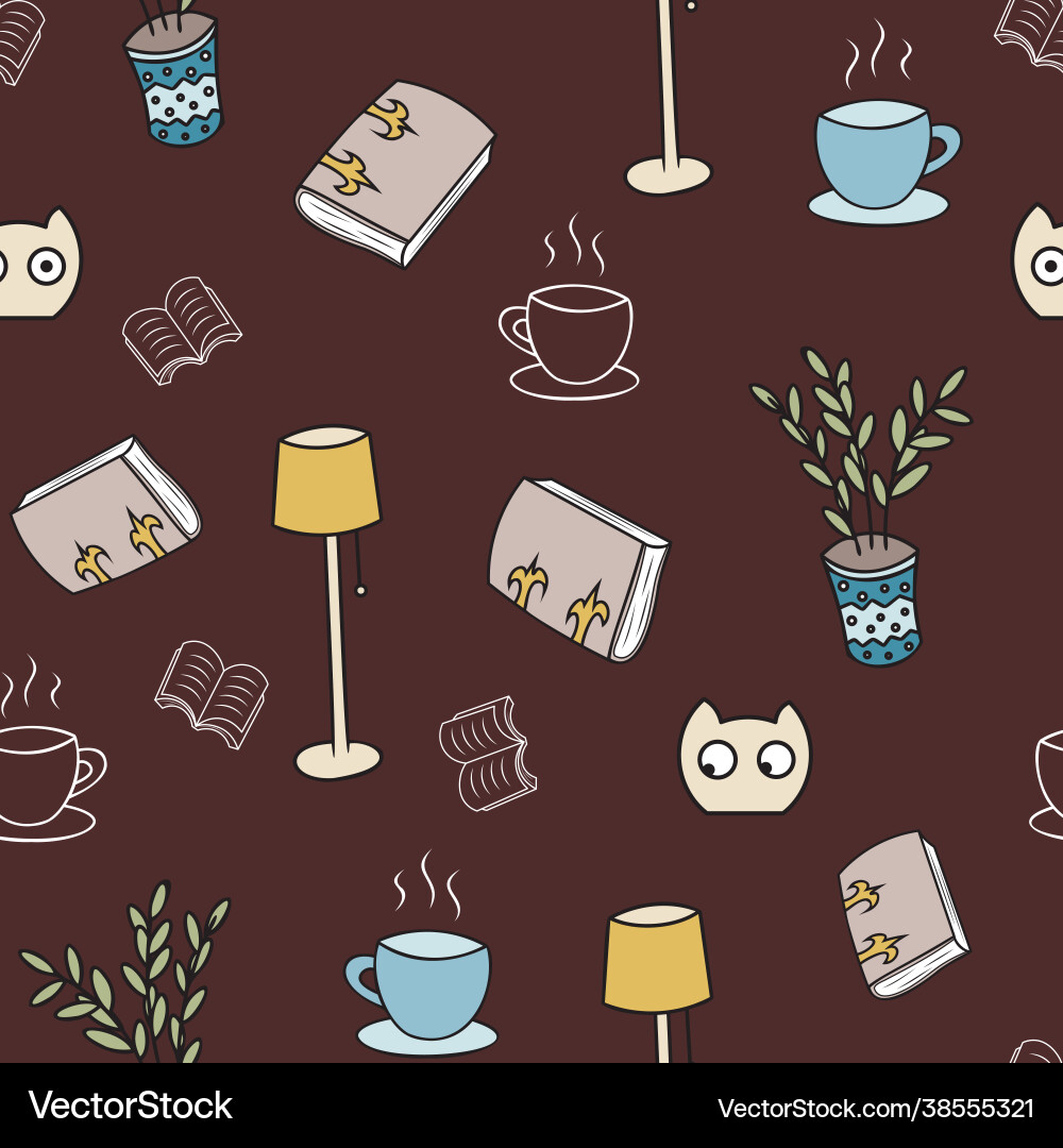 Cosy reading plants and blobs seamless pattern Vector Image